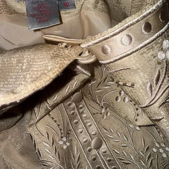 Adrianna Papell 100% Silk Jacket Women's Gold Long Sleeve Vintage Embroidered 16 - Picture 15 of 16